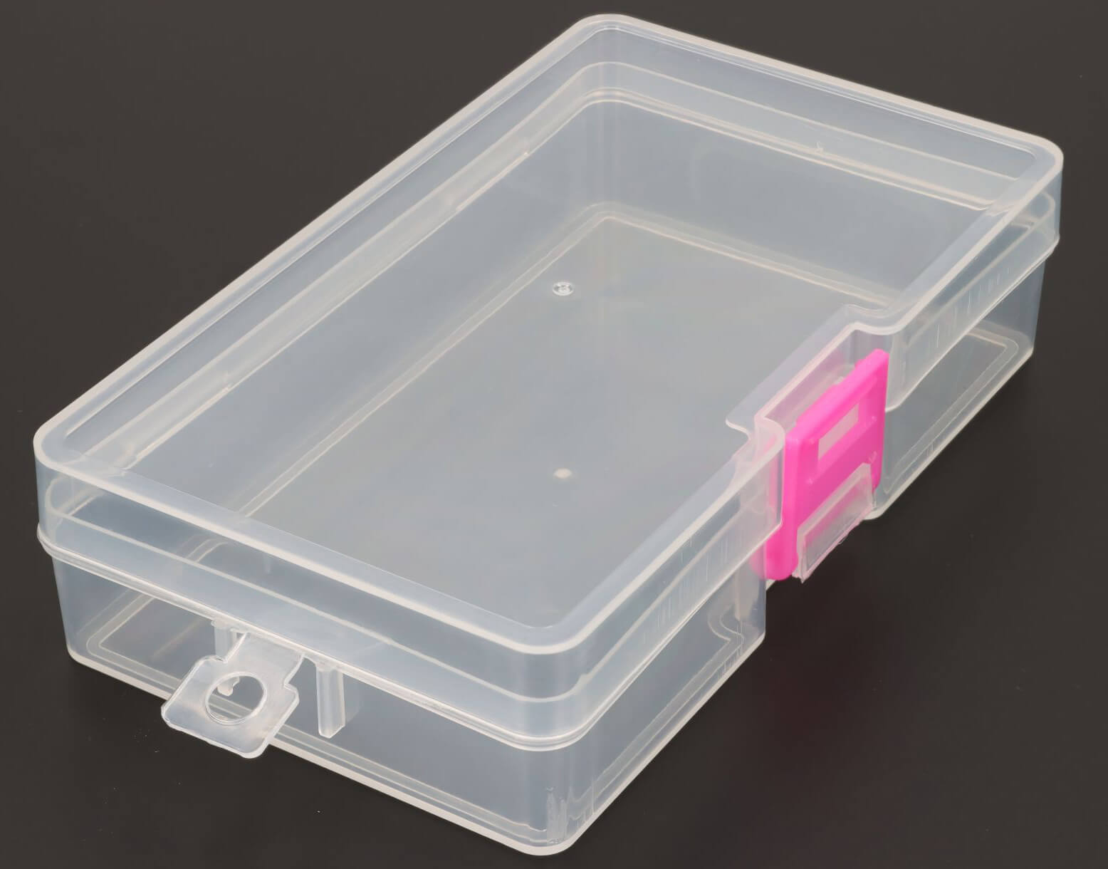 Plastlåda med lock Låda med gångjärnslock 145mm x 85mm x 35mm PP Polypropylen Transparent - Klämma: Rosa - Hålupphängning: 7mm