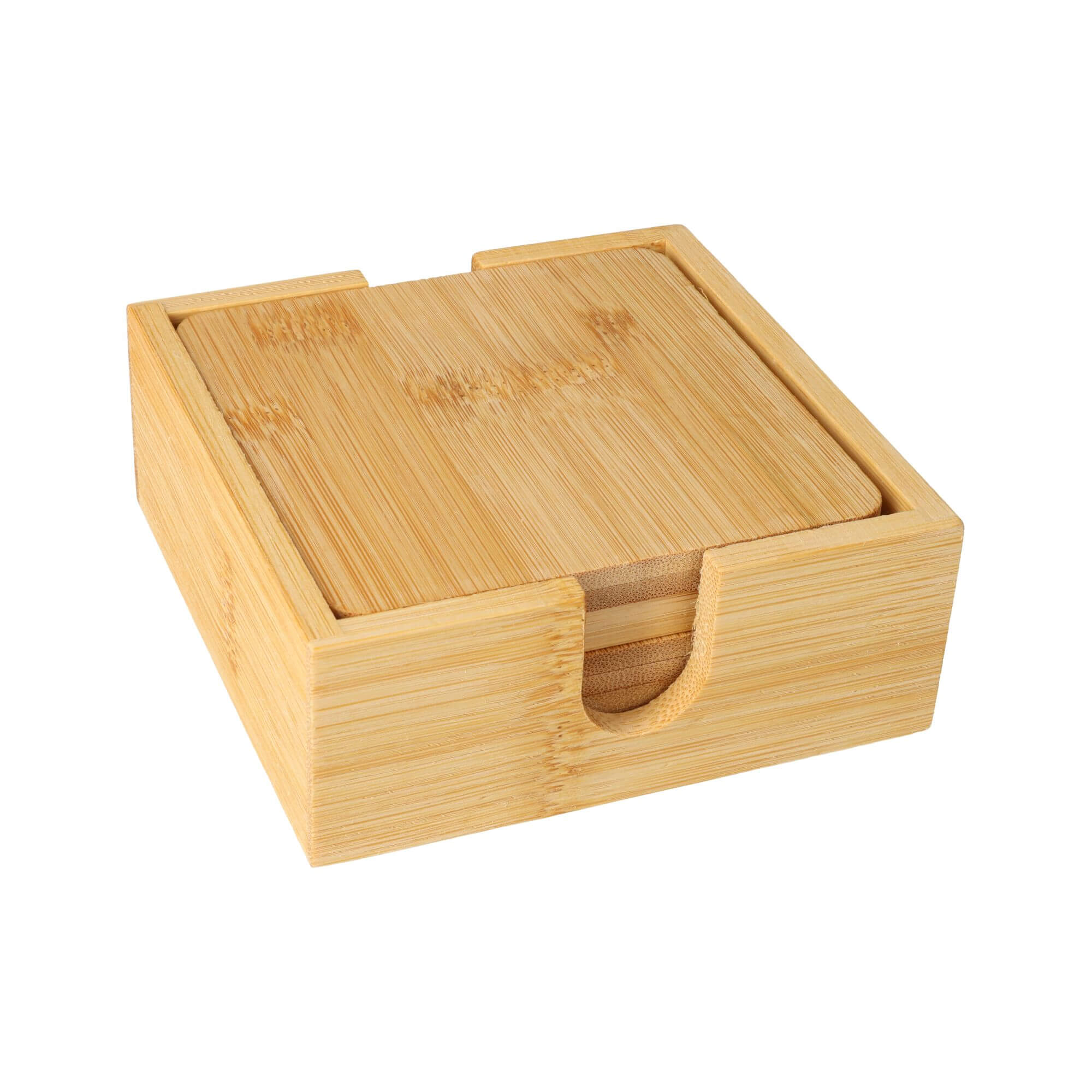 Untersetzer-Box mit 4 Untersetzern / Bierdeckeln eckig Glasuntersetzer mit Halterung aus Bambus Holz im Set (5 teilig)