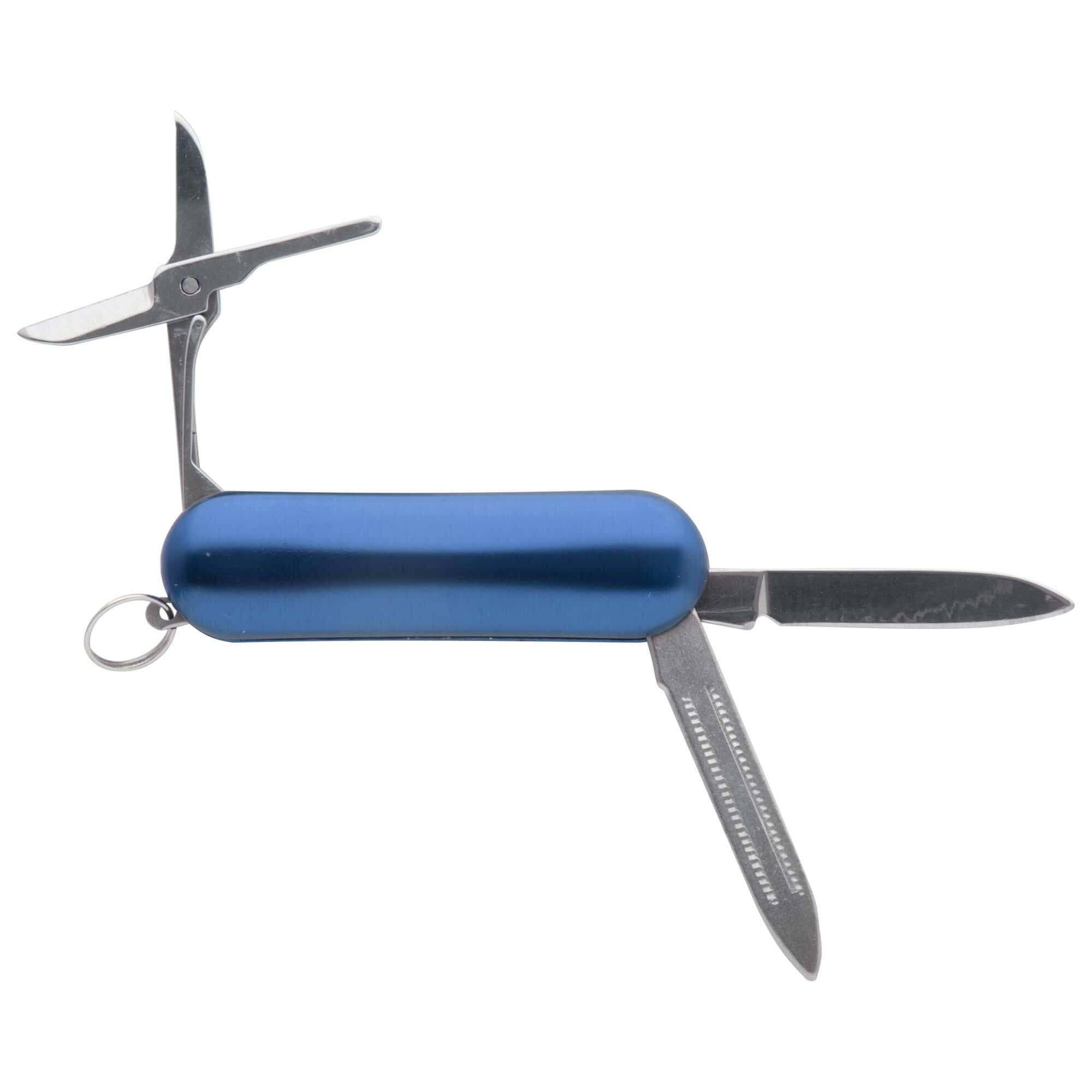 Mini-Taschenmesser 19×59×10mm mit 3 Funktionen Edelstahl, Griffe aus Aluminium Blau