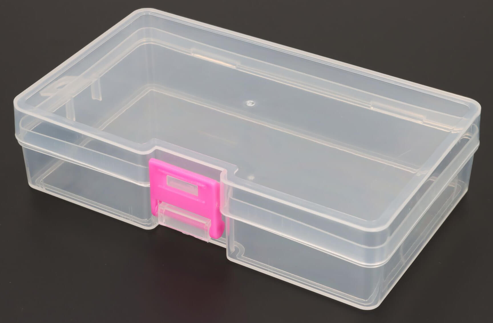 Plastic doos met deksel Doos met scharnierend deksel 145mm x 85mm x 35mm PP Polypropyleen Transparant - Clip:Roze - Gatenophanging: 7mm